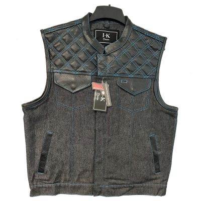 SOA Club Leather/Denim Vest Blue